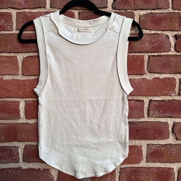 Free People We The Free Kate Ribbed stretch Tank top in ivory XS NEW - Picture 6 of 9